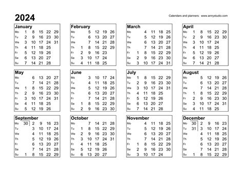 Printable 2024 Calendar with Week Number .